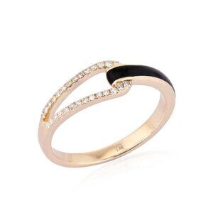 Diamond Ivory Enamel 14K (or 18k upon request) Yellow Gold Open Wrap Ring